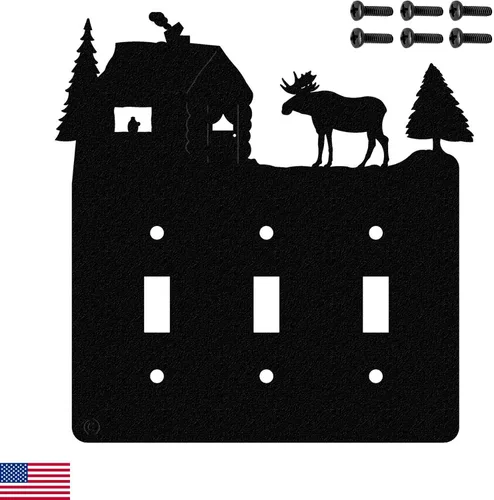 Vista 18 de Moose & Cabin - Placa de pared para interruptor de luz de palanca doble (palanca doble, negro) - Fabricado en Estados Unidos American Steel