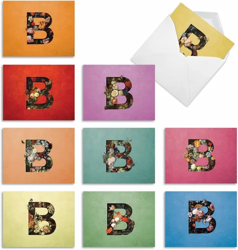 Vista 8 de The Best Card Company - 10 tarjetas de notas en blanco surtidas de letra B inicial, papelería personal con monograma floral con sobres, caja a