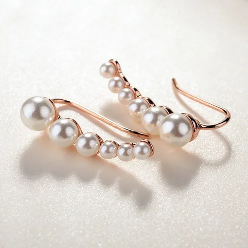Vista 4 de Pendientes de aro con perlas para escalar, para mujer