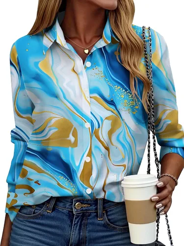 Vista 19 de ZEAGOO Camisa de manga larga con botones para mujer, blusas con estampado floral, trajes de trabajo casuales de negocios, tallas S-XXL