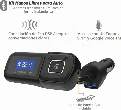 Vista 2 de Scosche BTFM2A BTFREQ Kit universal Bluetooth manos libres para coche con transmisor FM digital y cargador de coche USB de 12 W, transmisión