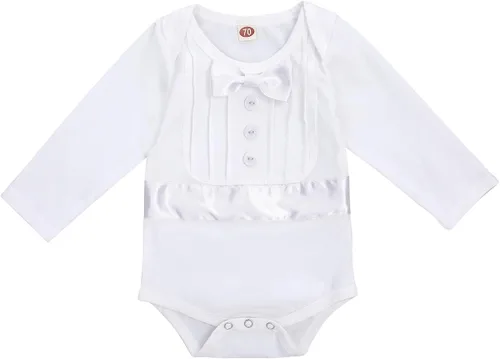 Vista 4 de Traje de bautizo para bebés y niños, traje de bautizo, pajarita, pantalones con tirantes, traje de esmoquin para fiesta de boda, conjunto de ropa