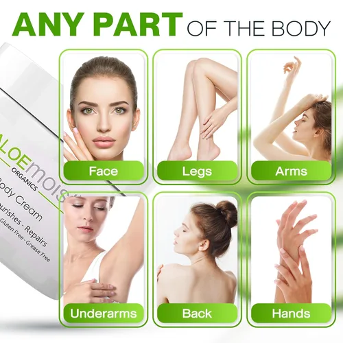 Vista 4 de Crema facial orgánica de aloe vera y crema hidratante corporal, loción natural de aloe vera con aceite de vitamina E, vitamina C, crema de retinol