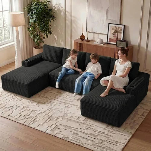 Vista 84 de Lakifun Sofá en Forma de L de 107" con Otomana, Seccional Modular Moderno Sofá Cómodo en Forma de U Nube, Asiento Profundo, Chaise Longue Cama