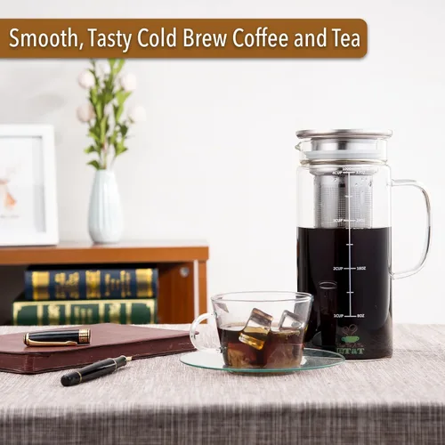 Vista 6 de BTT- Cafetera de café frío, cafetera helada, 1 cuarto de galón, 32 onzas, cafetera de té helado, cafetera fría, jarra de té, accesorios de café