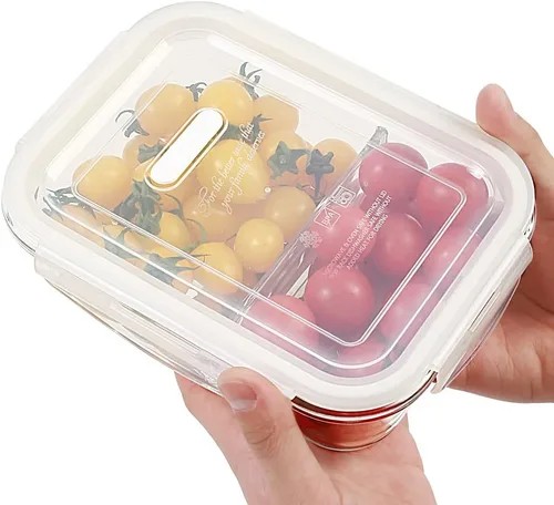 Vista 7 de DAS TRUST Paquete de 3 recipientes de vidrio para almacenamiento de alimentos, 2 compartimentos, recipientes de vidrio para preparación de comidas