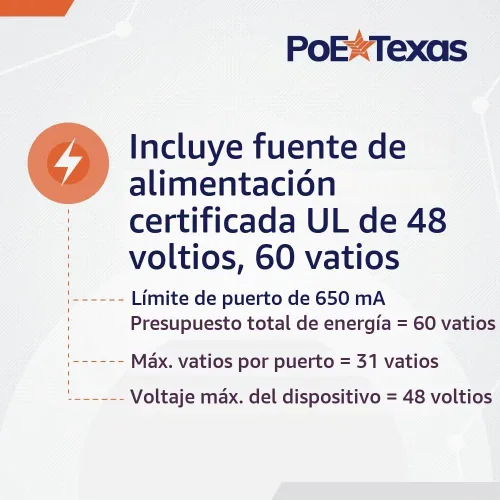 Vista 4 de PoE Texas Inyector PoE pasivo de 8 puertos, 48V 60W, 10/100