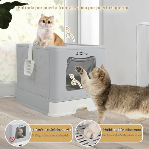 Vista 4 de AiQinu Caja de arena plegable extragrande para gatos de 80 litros con tapa