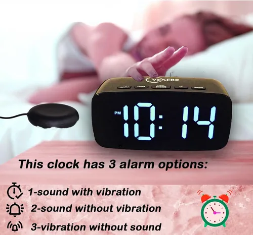 Vista 6 de Reloj despertador ruidoso con agitador de cama, reloj despertador vibratorio para personas que duermen con mucha fuerza, reloj despertador digital