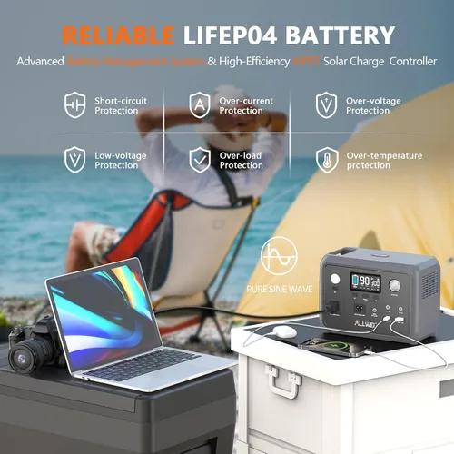Vista 7 de ALLWEI Estación de Energía Portátil 300W, Generador Solar de 280Wh con Toma de CA de Onda Senoidal Pura de 110V, Generador de Batería de Litio