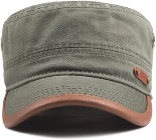 Vista 3 de CACUSS Mens Baseball Cap Cotton Cadet Hat Military Breathable Flat Top Adjustable Army Cap
