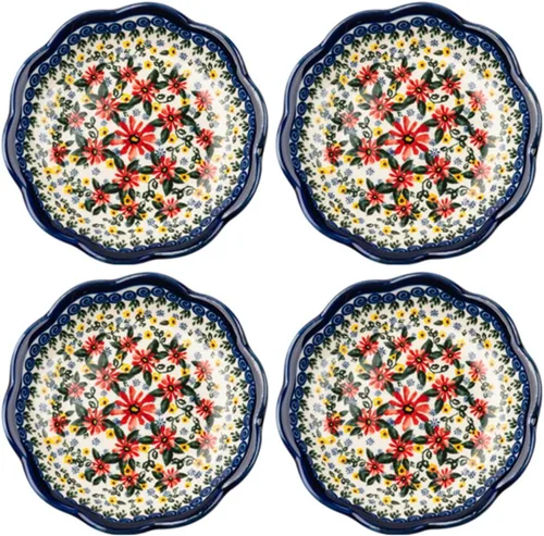 Vista 7 de Sizikato 4 platos de porcelana para aperitivos, plato de salsa de 4 pulgadas, patrón de flores exóticas