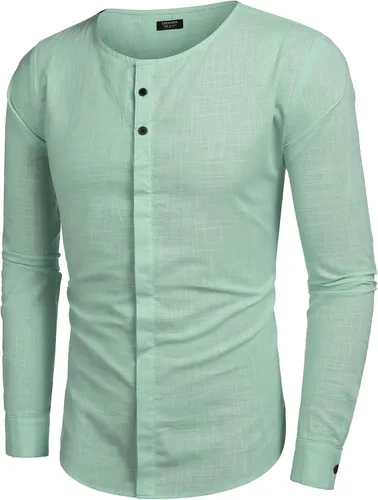 Vista 3 de COOFANDY Camisa de algodón y lino para hombre, camisa de playa casual con botones y manga larga