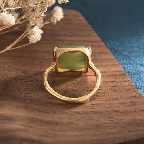 Vista 9 de Zaycca Anillos chinos de jade de bambú para mujer, anillo étnico de cobre chapado en oro ajustable con apertura, Esmalte, No