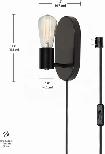 Vista 7 de Globe Electric x Novogratz 51488 - Aplique de pared con 1 luz, negro mate, cable cubierto de tela de 6 pies, interruptor basculante, luces de pared