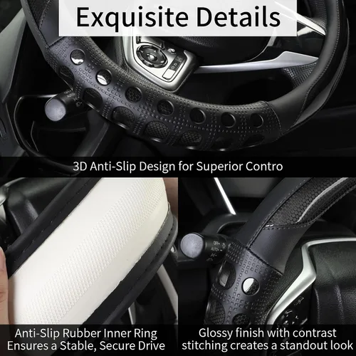 Vista 4 de Funda de cuero sintético para volante de automóvil con agarre antideslizante, para mujeres y hombres, ajuste universal para automóviles, camiones