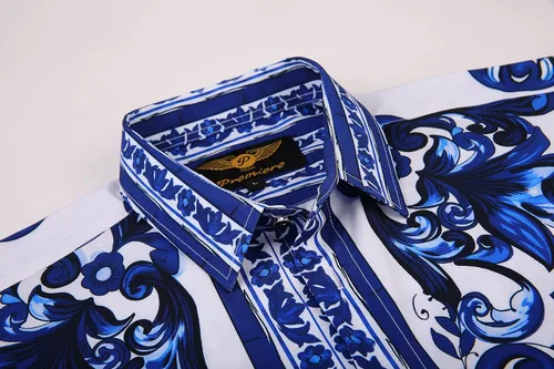Vista 3 de Premiere - Camisa de vestir de diseño moderno para hombre informal, tejida, de manga larga, con botones