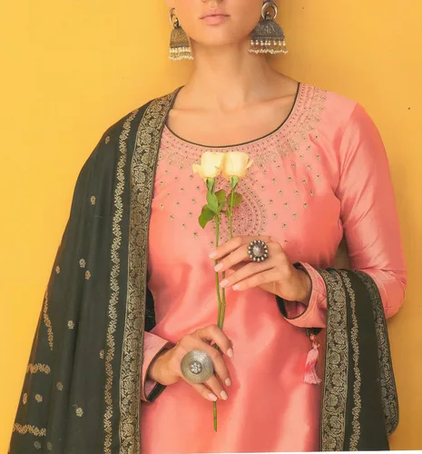 Vista 2 de ladyline Traje formal de fiesta Tussar bordado de seda Salwar Kameez con Jacquard Dupatta