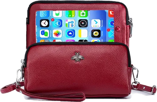 Vista 9 de Cuero genuino pantalla táctil teléfono bolso bolso bolso cartera cartera para mujeres niñas L1- Negro