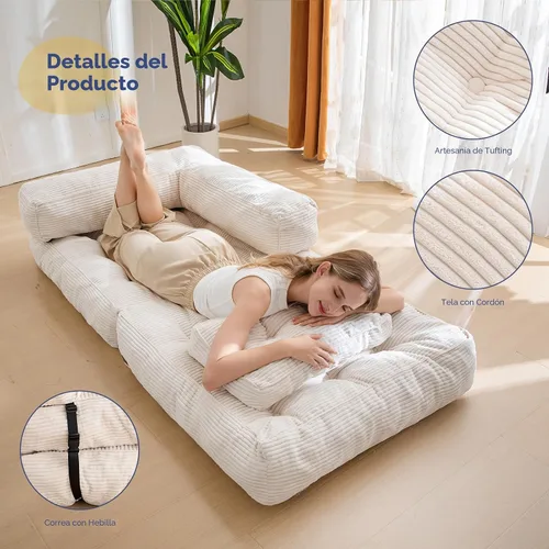 Vista 8 de MAXYOYO Sofá Cama Plegable, Sofá Convertible en Forma de L con Cama Plegable y Almohada, Silla Cama Plegable con Respaldo Portátil Cómoda para Piso