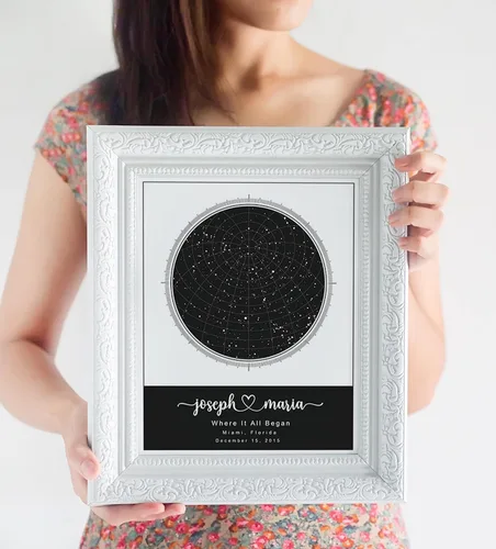 Vista 4 de Mapa de estrellas personalizado con fechas y lugar específicos, impresión de mapa de constelación personalizado, sin marco, arte de pared