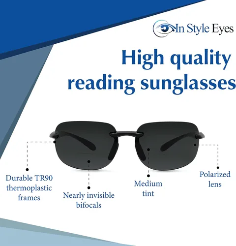 Vista 3 de In Style Eyes Lovin Mawi - Lentes de sol bifocales envolventes, lentes de lectura sin montura con protección UV, lentes polarizados, tortuga, 3.0 x