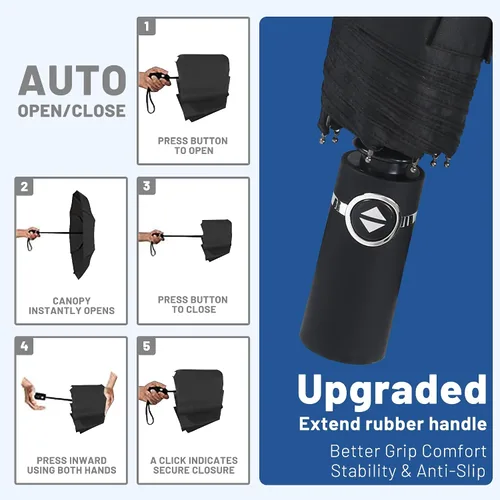 Vista 4 de SY COMPACT - Paraguas de viaje automático resistente al viento - Tienda de fábrica Negro
