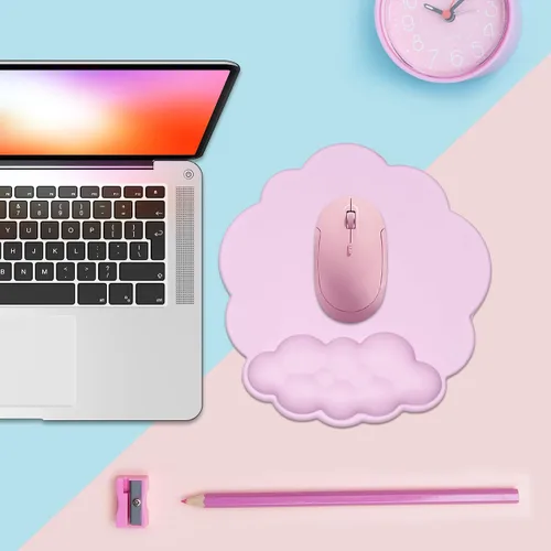 Vista 7 de JIKIOU Alfombrilla de mouse con soporte para muñeca con superficie de cuero, reposamuñecas Cloud con espuma viscoelástica, base de PU antideslizante
