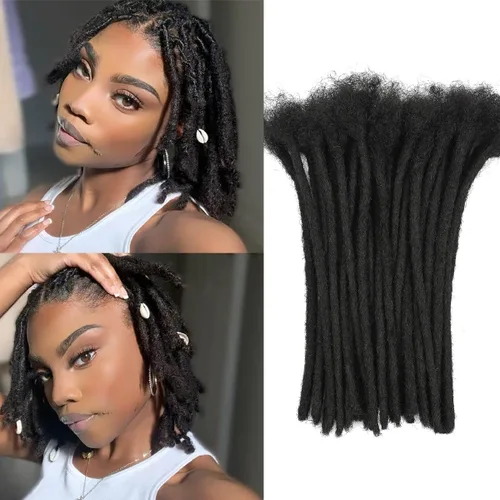 Vista 9 de Extensiones de Cabello Humano Loc Extensiones de Cabello Humano 4 Pulgadas 10 Hebras 0.08 Pulgadas de Ancho Hechas a Mano Extensiones de Rastas 0.1