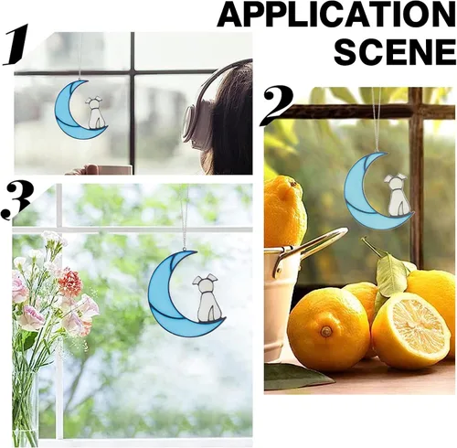 Vista 7 de GORGECRAFT Atrapasoles colgantes para ventana de perro y luna, adorno colgante para ventana, decoración del hogar, jardín, regalos para amantes