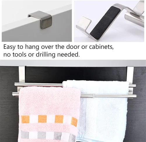 Vista 4 de Srliya Staless - Toallero de plástico para colocar sobre la puerta de 26 × 13 × 3 capas dobles de acero inoxidable telescópico toallero organizador