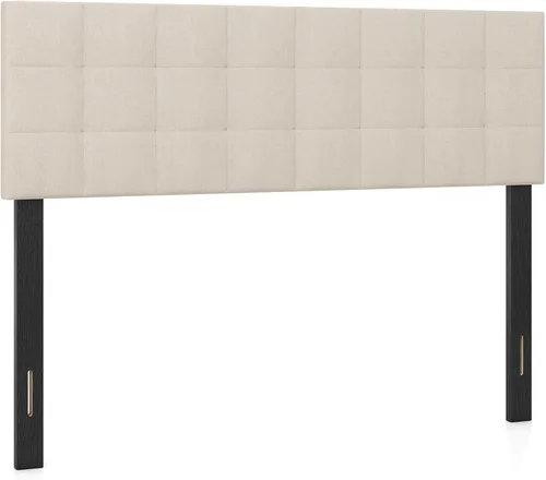 Vista 17 de KOMFOTT - Cabecera tapizada en tela de lino para cama tamaño Full/Queen, cabecera rectangular con patas de madera maciza y ancho ajustable, cabecera