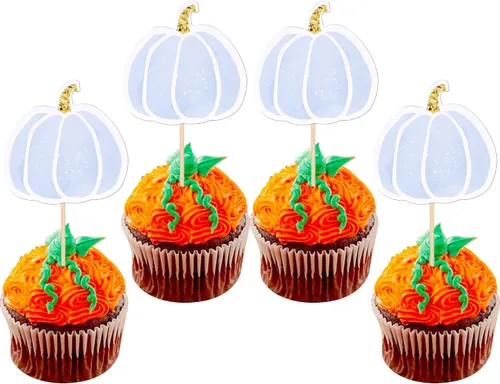 Vista 10 de Paquete de 24 adornos para cupcakes de calabaza para niños o niñas, con purpurina para revelación de género, calabaza, pies de bebé, para baby