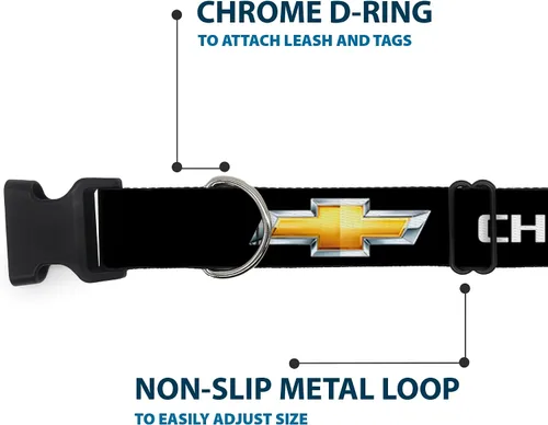 Vista 5 de Buckle-Down Collar de perro Clip de plástico Chevrolet Bowtie Negro Oro Blanco 9 a 15 pulgadas 1.0 pulgadas de ancho, PC-WCH007-S