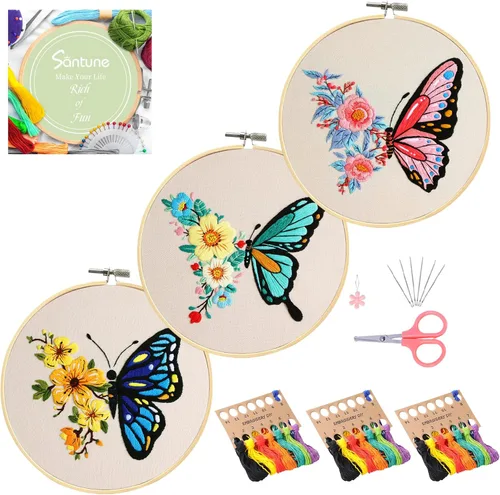 Vista 18 de Santune Paquete de 4 kits de bordado para principiantes, kits de punto de cruz y punto de aguja para adultos, juegos de punto con patrón de abeja