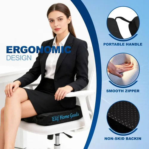 Vista 4 de Cojín de terciopelo para silla de oficina, almohadilla de espuma viscoelástica para coxis, ciática, alivio del dolor de espalda baja, ergonómica