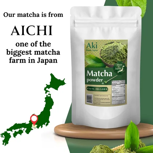 Vista 3 de Polvo de matcha de 2.2 libras (2.2 lbs) por Aki Foods Japan - Polvo de té verde Matcha 100% japonés Fabricado en Japón, auténtico matcha de Nishio