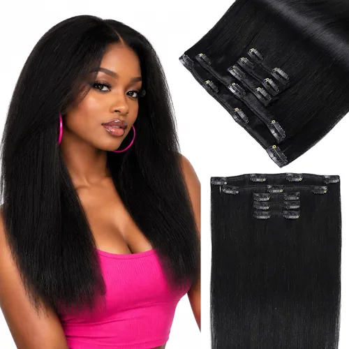 Vista 12 de Hetto Extensiones de cabello humano rizado con clip, color negro, 14 #1 Negro Azabache