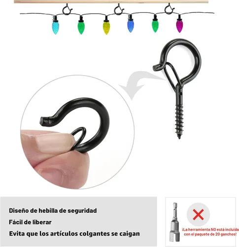 Vista 2 de PlusRoc Paquete de 20 ganchos de tornillo para colgar plantas al aire libre Negro