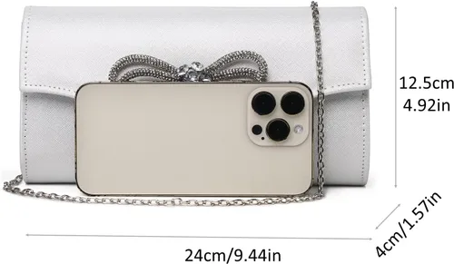 Vista 5 de Bolso de noche para mujer, con lazo de cristal brillante, con solapa, bolso de mano para mujer, boda, fiesta, baile de graduación