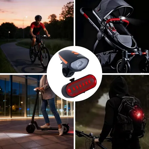 Vista 6 de Kunhe Rechargeable Bicycle Front and Rear Lights with Horn 1200mah Battery 120dB Bicycle Bell 150 lumens 3 Light Modes 5 Horn Modes Suitable for