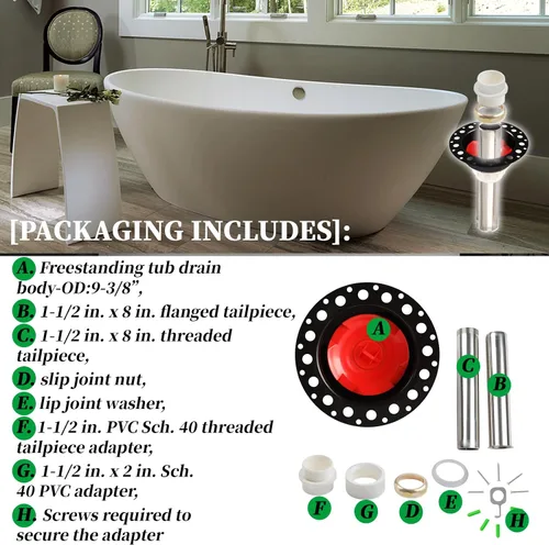 Vista 3 de ITD35 Kit de drenaje de bañera independiente compatible con bañeras independientes y bañeras estándar. Se adapta a todos los tipos de desagües