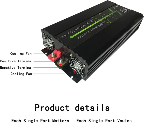 Vista 6 de Inversor de corriente 2000W 12V DC a 120V AC 60HZ onda sinusoidal pura con puerto USB pantalla LCD para RV/hogar solar