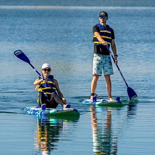 Vista 2 de WAVESTORM SUP Kayak híbrido de 9 pies y 6 pies con parte superior suave de espuma para adultos y niños de todos los niveles de kayak de remo, azul