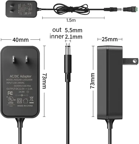 Vista 3 de Fuente de alimentación Dc12v 2A 24W AC/DC Convertidor Adaptador 100V-240V AC a 24V DC 2A Cargador de conmutación Enchufe Universal Driver