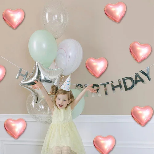 Vista 5 de 50 globos de corazón de oro rosa de 10 pulgadas, globos de papel de aluminio con forma de corazón de Mylar para cumpleaños, boda, amor, decoración