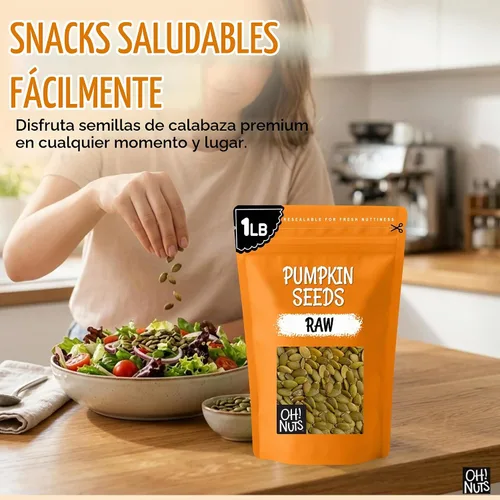 Vista 4 de Semillas de calabaza crudas sin sal, pepitas sin sal, 1 libra, 100% naturales