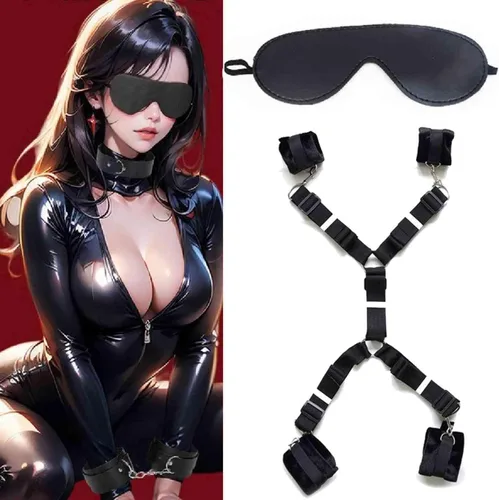 Vista 3 de Juego de correas de amarre sexual, sujeción de cama para parejas debajo de la cama King, accesorios sexuales para mujeres en correas de cama, juego