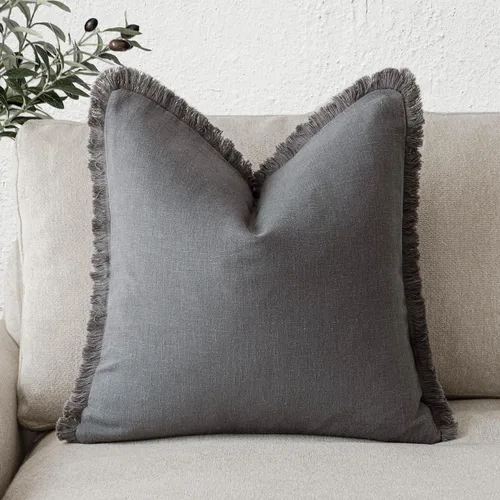 Vista 22 de Foindtower Fundas de almohada decorativas de lino con flecos, acogedora funda de cojín bohemia estilo farmhouse con borlas, funda de almohada