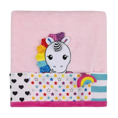 Vista 7 de Sassy Baby Eli Elephant Aqua, manta de bebé sherpa súper suave multicolor con esquinas para morder